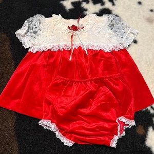 Little precious newborns red velvet dress with bloomers